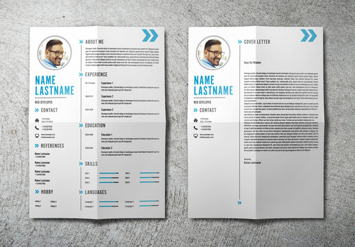 Resume and Cover Letter Layout Set With Blue Accents 1