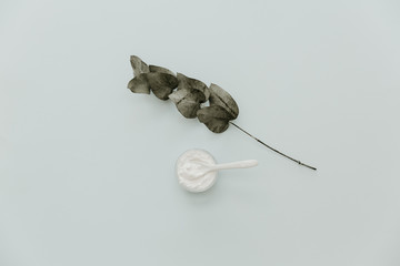 Baking soda for cooking. Flat Lay on Pastel Background