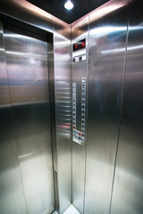 interior of a modern silvery elevator