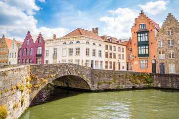 Beautiful canal and traditional houses in the old town of Bruges (Brugge), Belgium