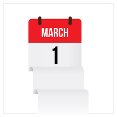 March 1 Red calendar icon. Flat vector illustration EPS 10