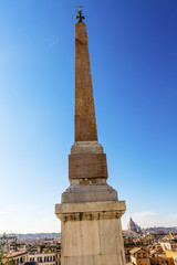 Fototapeta na wymiar Hieroglyphs Obelisk Trinita Dei Monti Spanish Steps Rome Italy