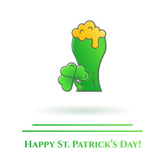 St. Patrick's Day theme colorful line banner. Green beer mug with shamrock leaf. Holiday related pictograms. Lineout. Simple silhouette. Editable stroke. Vector illustration