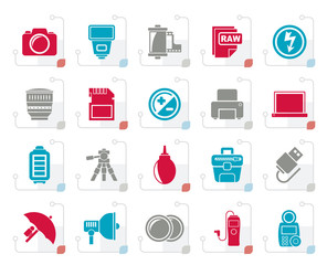 Stylized Camera equipment and photography icons - Vector Icon Set