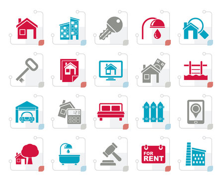 Stylized Real Estate business Icons - Vector Icon Set