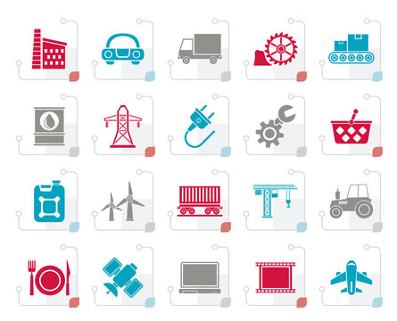 Stylized Business And Industry Icons - Vector Icon Set