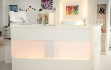 Reception desk in beauty salon