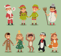 Vector kids costume boys and girls cartoon illustration super children costume party little people set illustration. Costume children costume holidays concept party scene time play