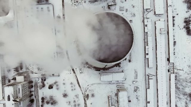 Aerial of a coal fire power station.top view.