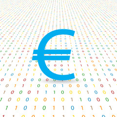Euro symbol on a digital background. Vector illustration .