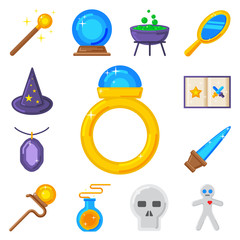 Special magic symbol magician fantasy carnival mystery tools cartoon miracle decoration vector illustration.