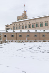 Snow covers the streets of Rome, Italy. Piazza del Quirinale.