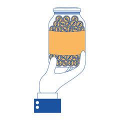 hand with glass jar and coins vector illustration design