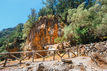 Hiking path through Samaria Gorge in Central Crete