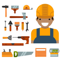 Construction tools worker equipment house renovation handyman vector illustration.