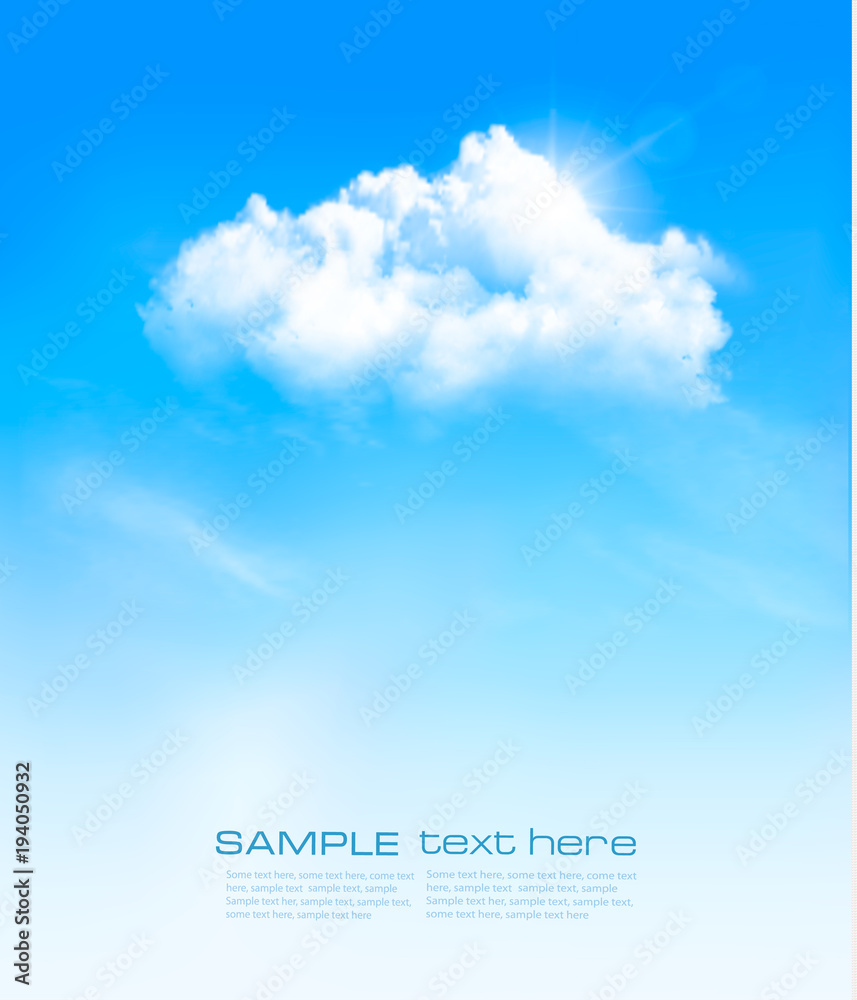Poster vector background with blue sky and white clouds.