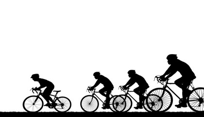Fototapeta premium Silhouette group friend and bike relaxing on white background.