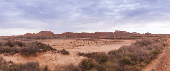 Desert landscape of the Bardenas Real in Navarra Spain