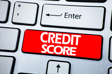 Handwriting Announcement text showing Credit Score. Business concept for Financial Rating Record written on red key on the keybord background.