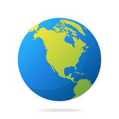 Earth globe with green continents. Modern 3d world map concept. World map realistic blue ball vector illustration