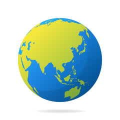 Earth globe with green continents. Modern 3d world map concept. World map realistic blue ball vector illustration