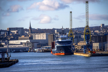 Harbour in Aberdeen, Scotland, United Kingdom. February 2018