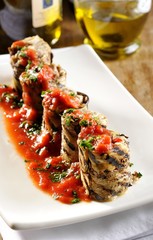 Eggplant roll stuffed with tuna escabeche