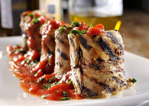 Eggplant roll stuffed with tuna escabeche