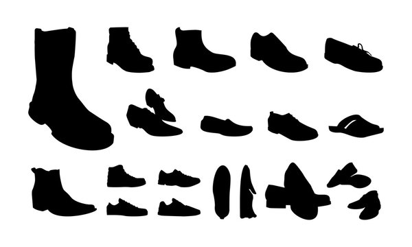 Set of Various Man Shoes Silhouette vector illustration