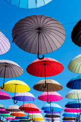 Colorful umbrellas background. The sky of colorful umbrellas