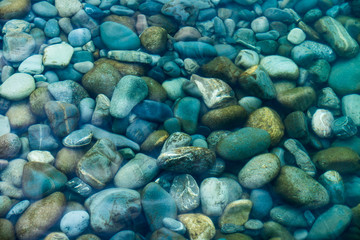 Underwater sea stones. sea water and pebbles