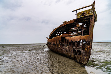 Old rusty ship wreck, Janie Seddon, Mokueka, Nelson NZ