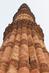 New Delhi, India - October 2014: Vertical close up view of Qutub Minar
