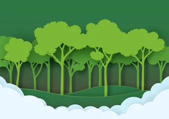 Foto op Canvas Eco green nature forest background template.Save the world with ecology and environment conservation creative idea concept paper art style.Vector illustration. © Man As Thep