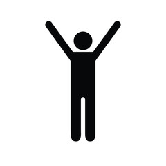 Pictogram man holding his hands up as a sign of happiness. Isolated vector on white background.