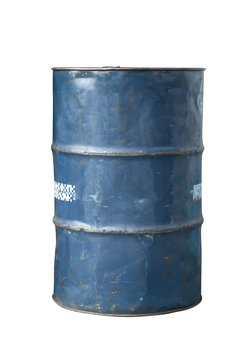 old blue oil tank isolated