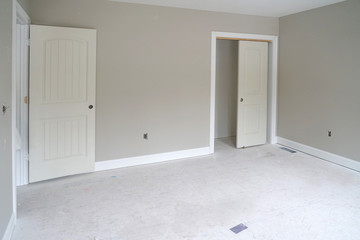 Unfinished new house room interior in construction