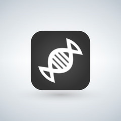 White Dna icon on black web application button, vector illustration.