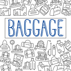 Various types of baggage for travel and tourism in a linear style.