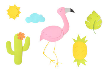 Tropical paper cut on white background - isolated