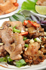 Stir fry with chicken, sweet peppers and chinese vegetables - Chinese food         