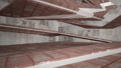 Fototapeta premium Empty smooth abstract room interior of sheets rusted metal with gray concrete. Architectural background. 3D illustration and rendering