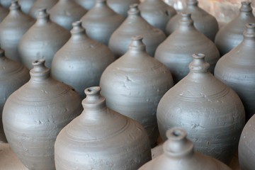 Rows of Drying Pottery