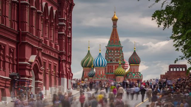 summer day moscow city red square cathedral crowded panorama 4k timelapse russia
