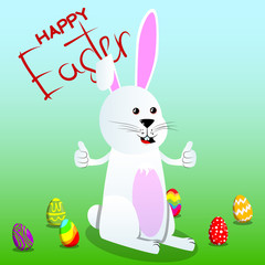 Easter bunny making thumbs up sign with two hands. Vector cartoon character illustration.