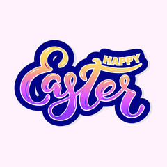 Happy Easter text isolated on background. Hand drawn lettering as Easter patch,logo, badge. Template for Happy Easter Day, party invitation, greeting card, web, postcard. Vector illustration.