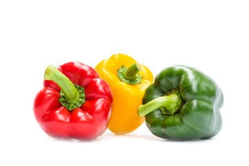 Sweet bell pepper isolated on white background, Red, Freen, Yellow