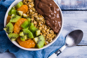 Granola with chocolate yogurt