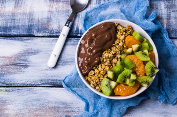 Granola with chocolate yogurt
