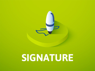 Signature isometric icon, isolated on color background